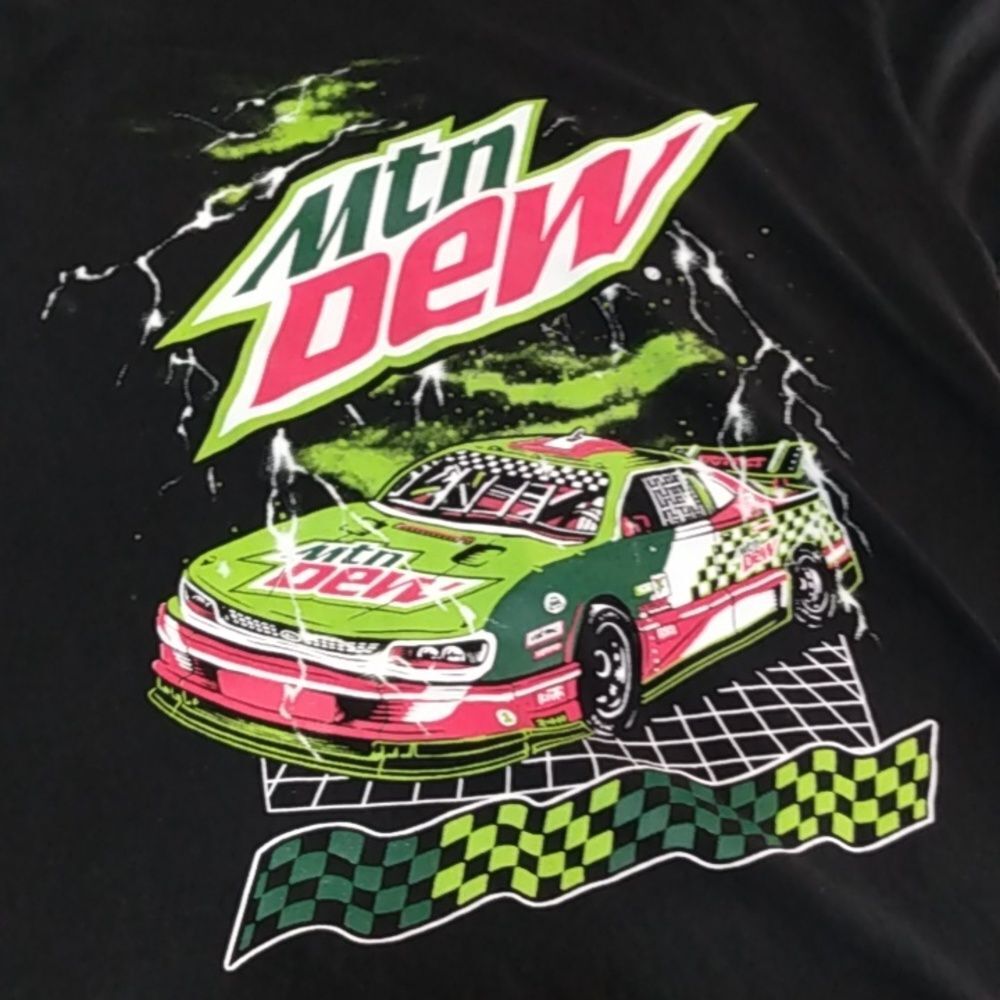 *Mens Mtn Dew‎ Racing Car Graphic T Shirt Black Size M
